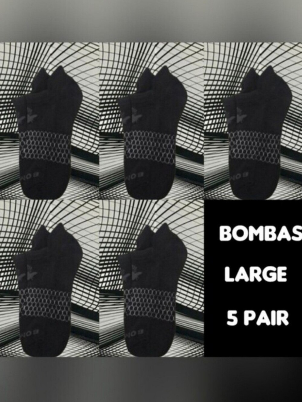 Bombas Ankle Socks Large 5 Pair Unisex Womens & Mens Honeycomb Black/Grey BNWT